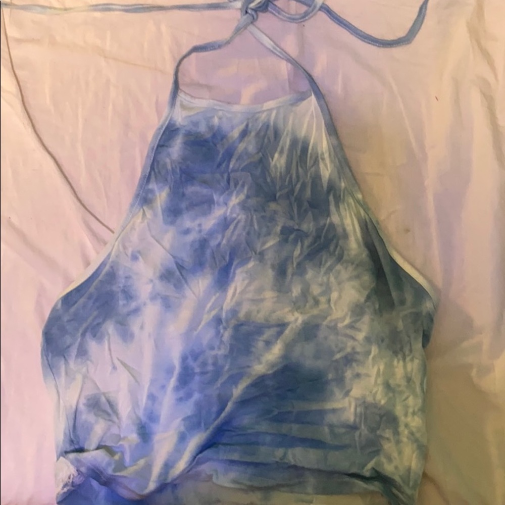 blue and white halter top